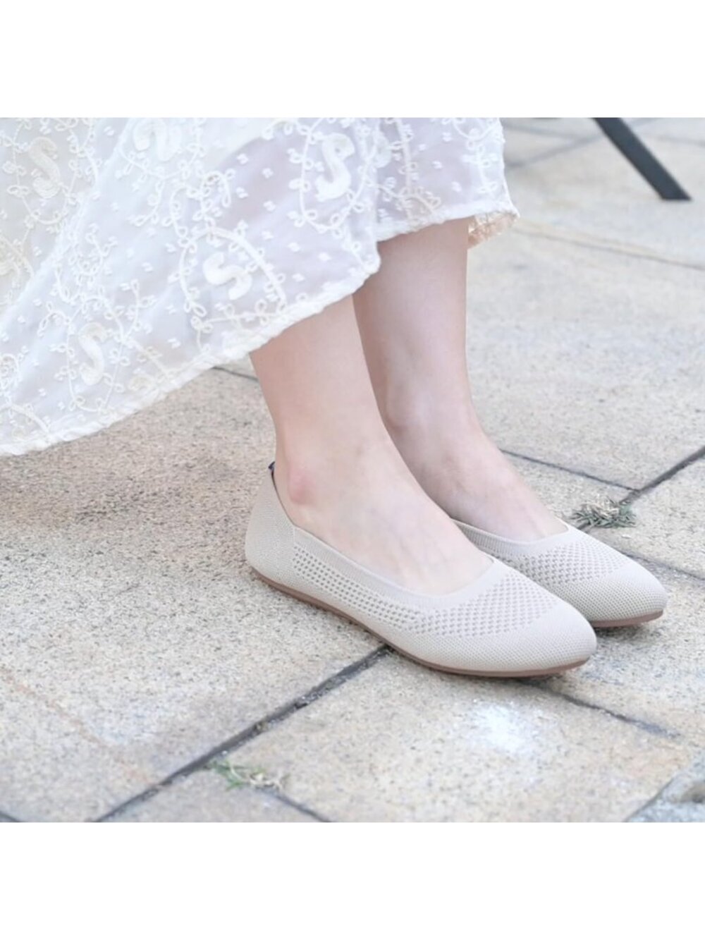 〽️Women's Beige Slip On Ballet Flats Comfortable Round Toe Walking Shoes